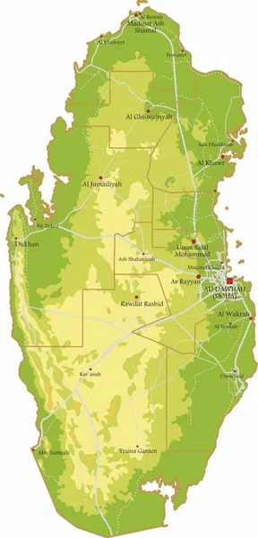Физическая Карта Катара Горы Равнины Азиатского Государства Территория Границами Регионов — стоковый вектор