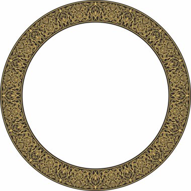 Vector golden round oriental ornament. Arabic patterned circle of Iran, Iraq, Turkey, Syria. Persian frame, border