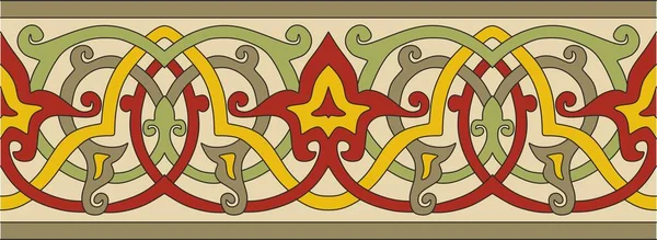 Векторный Цветной Бесшовный Восточный Национальный Орнамент Бесконечная Этническая Цветочная Граница — стоковый вектор