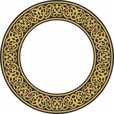 Vektör altın yuvarlak oryantal süs. İran, Irak, Türkiye ve Suriye 'nin Arapça modelli çemberi. İran çerçevesi, kenar