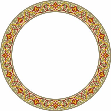 Vektör renkli, doğulu süsü. İran, Irak, Türkiye ve Suriye 'nin Arapça modelli çemberi. İran çerçevesi, kenar.