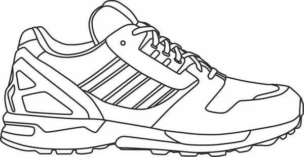 Vector Silhouette Drawn Sneaker Linear Drawing Sports Shoes — Stock Vector
