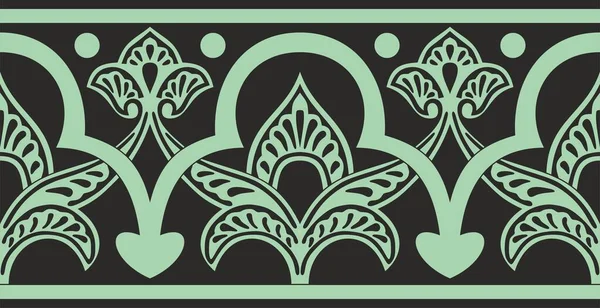 Vector Green Seamless Oriental National Ornament Endless Ethnic Floral Border — Image vectorielle