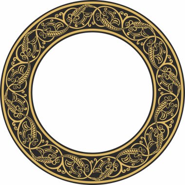 Vektör altın yuvarlak oryantal süs. İran, Irak, Türkiye ve Suriye 'nin Arapça modelli çemberi. İran çerçevesi, kenar.