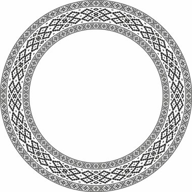 Vector round monochrome seamless Belarusian national ornament. Ethnic endless circle black border, Slavic peoples frame. 
