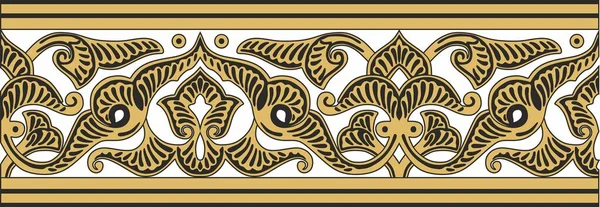 Vector Golden Seamless Oriental Ornament Arabic Endless Border Frame Muslim — Stockvektor