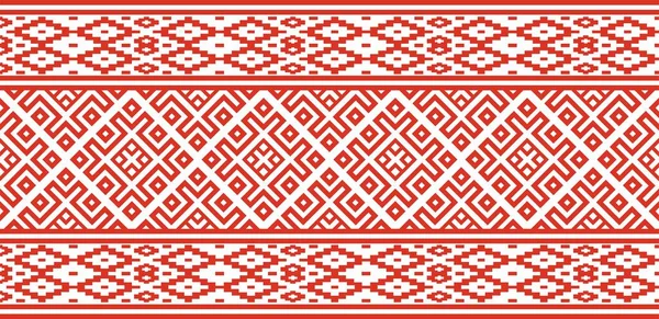 Vector Red Color Seamless Belarusian National Ornament Ethnic Endless Black — Stockový vektor