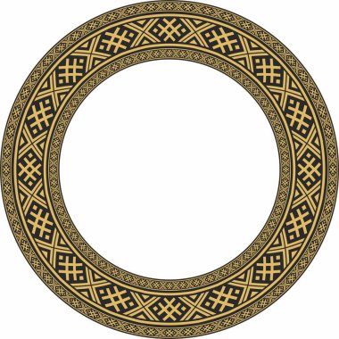 Vector golden round belarusian national ornament frame. Ethnic pattern circle of Slavic peoples, Russian, Ukrainian, Serb, Pole, Bulgarian. Cross stitch template