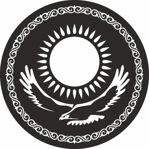 Vektorstaatliches Monochromes Wappen Der Republik Kasachstan Schwarzes Nationalzeichen Kasachisch Stolz — Stockvektor
