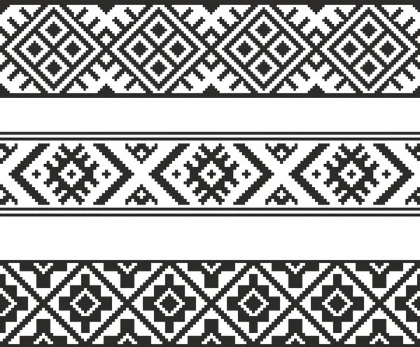 Vector Monochrome Seamless Ukrainian National Ornament Embroidery Endless Ethnic Floral — ストックベクタ