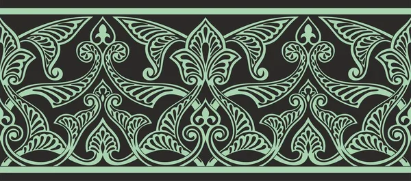 Vector Seamless Green Oriental Ornament Endless Arabic Patterned Border Frame — 스톡 벡터