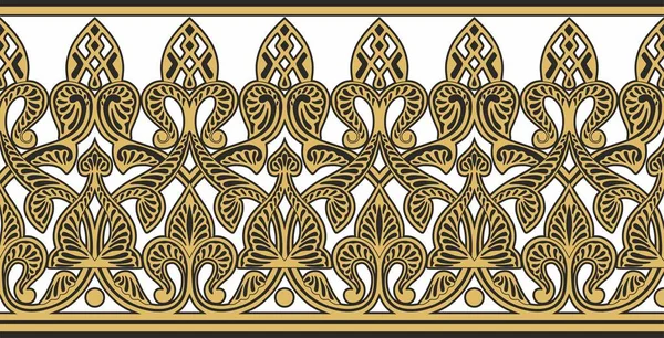 Vektor Goldenen Nahtlosen Orientalischen Nationalornament Endlose Ethnische Flora Grenze Arabische — Stockvektor