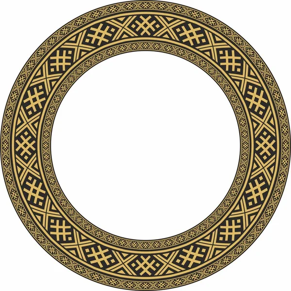 Vector Golden Belarusian National Ornament Frame Ethnic Pattern Circle Slavic — ストックベクタ