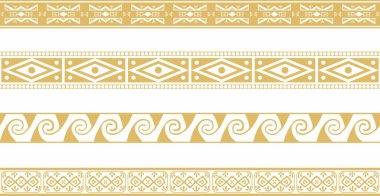 Vector set of golden Native American national borders. frames in the style of the Aztecs, Mayans, Incas.