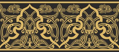 Kusursuz, altın oryantal süs. Sonsuz Arap desenli sınır, çerçeve. Farsça resim