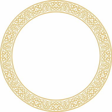 Vektör altın yuvarlak oryantal süs. İran, Irak, Türkiye ve Suriye 'nin Arapça modelli çemberi. İran çerçevesi, kenar