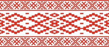 Vector red color seamless Belarusian national ornament. Ethnic endless black border, Slavic peoples frame. 