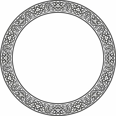 Vector monokrom doğulu süsü. İran, Irak, Türkiye ve Suriye 'nin Arapça modelli çemberi. İran çerçevesi, sınır. Kum püskürtme, lazer ve entrikacı kesme için