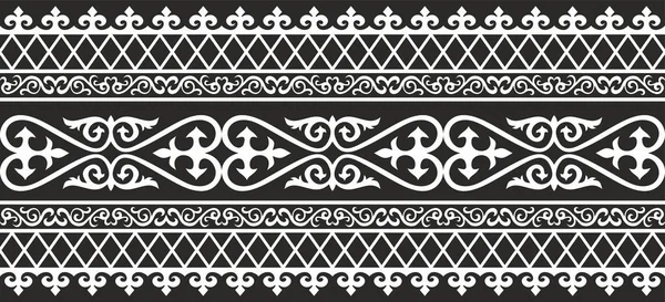 Vector Monochroom Naadloze Kazachse Nationale Ornament Etnische Patroon Van Nomadische — Stockvector