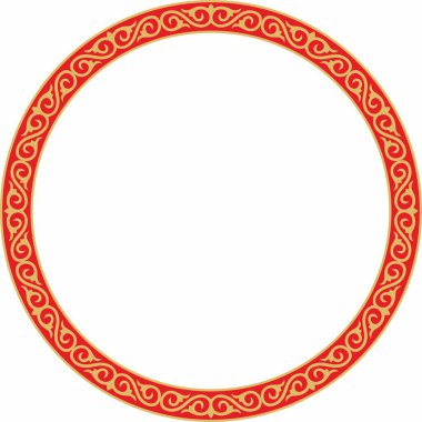 Kırmızı Kazak Ulusal Çerçevesi. Süs çemberi. Büyük Steppe, Kırgız, Moğollar, Beşir, Buryatlar, Kalmikler 'in göçebe halklarının etnik desenleri.