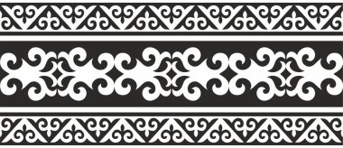 Vector monochrome seamless Kazakh national ornament. Ethnic pattern of the nomadic peoples of the great steppe, the Turks. Border, frame Mongols, Kyrgyz, Buryats, Kalmyks. clipart