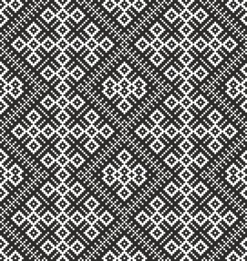Vector monochrome seamless Ukrainian national ornament, embroidery. Endless ethnic floral border, Slavic peoples frame. black cross stitch.