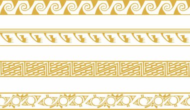 Altın Yerli Amerikan süslemesiz sınırlarının vektör seti. Amerika, Aztekler, Maya ve İnkalar 'ın çerçevesi