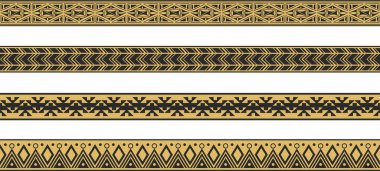 Vector set of gold and black native american ornamental seamless borders. Framework of the peoples of America, Aztecs, Maya, Incas
