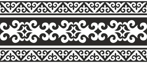 Vektör monokrom dikişsiz Kazak ulusal süsü. Büyük bozkırın göçebe halklarının etnik düzeni, Türkler. Sınır, çerçeve Moğollar, Kırgız, Buryatlar, Kalmikler.