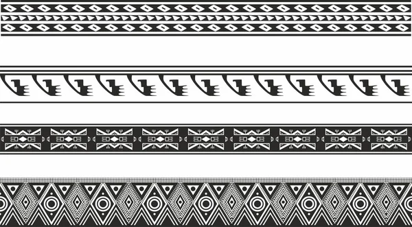Vector Monochrome Set Seamless Borders Native American Frames Endless Pattern — Stock Vector