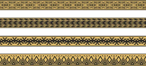 Vector Set Gold Black Native American Ornamental Seamless Borders Framework — Stockvektor