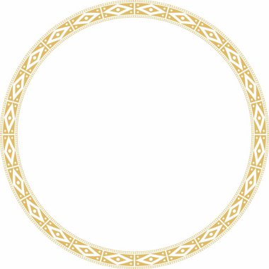 Vector round golden border ornament. Native American tribes framework, circle.