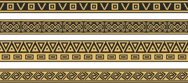 Vector Set Gold Black Native American Ornamental Seamless Borders Framework — Stock Vector