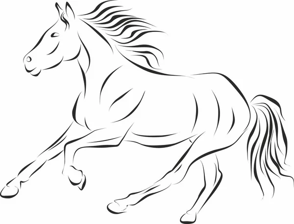 ストロークで描かれたベクトルモノクロの馬 子育て中の哺乳動物 — ストックベクタ