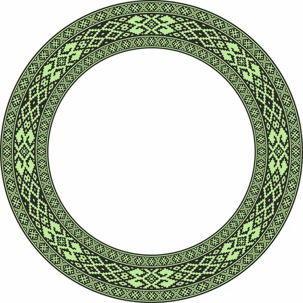 Vector Color Belarusian National Ornament Ethnic Green Circle Border Slavic — Vetor de Stock