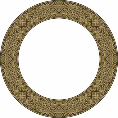 Vector golden round Belarusian national ornament. Ethnic circle gold border, Slavic peoples frame. 