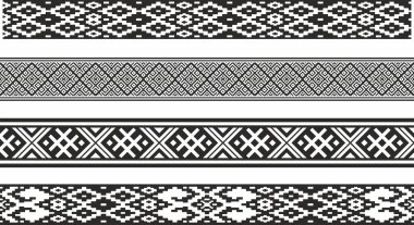 Tek renkli, dikişsiz Belarus ulusal süsü vektör seti. Slav halkının çerçevesi, etnik ve sonsuz kara sınır. 