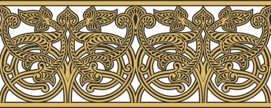 Vektör altın pürüzsüz doğu ulusal süsü. Sonsuz etnik çiçekli sınır, Arap insanları çerçeveli. Farsça resim.