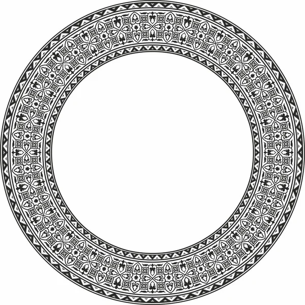 Vector Monochrome Byzantine Border Frame Circle Greek Pattern Drawing Eastern — Stock Vector