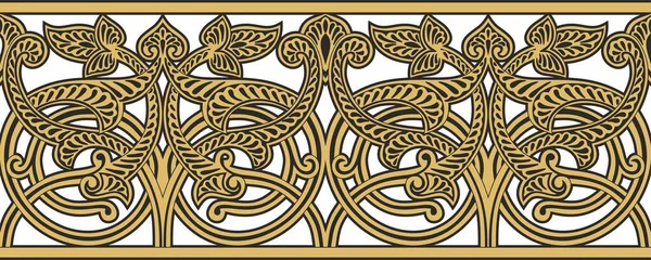 Векторний Золотий Безшовний Національний Орнамент Нескінченний Етнічний Флористичний Кордон Араби — стоковий вектор