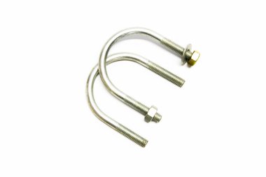 U Bolts kıskacı beyaz arkaplanda izole edildi, Otomotiv-Tesisat-TV antenleri-uydu çanakları