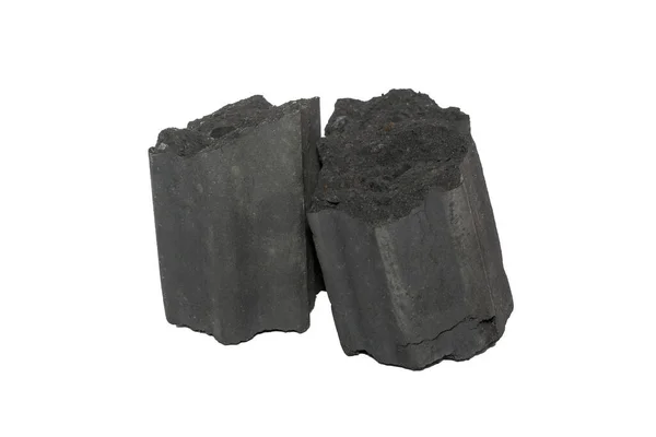 Trozo Briquet Carbón Negro Aislado Sobre Fondo Blanco —  Fotos de Stock