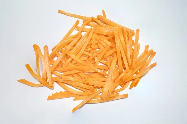 Vegan Carrot Sticks Pile Top View Isolated White Backgroun — 图库照片