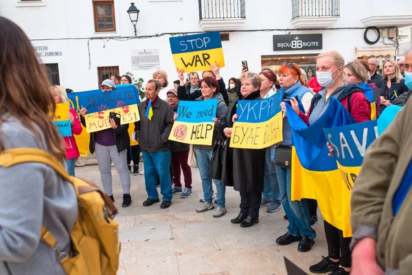 Estepona Andalusien Spanien März 2022 Demonstranten Sammeln Sich Zur Unterstützung — Stockfoto