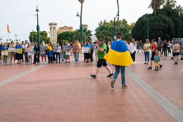 Малага Андалусия Испания Октября 2022 Года Протестанты Транспарантами Площади — стоковое фото