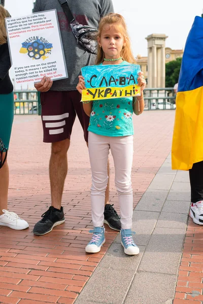 Malaga Endülüs Spanya Ekim 2022 Bayrağı Olan Bir Kız Ukrayna — Stok fotoğraf