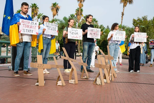 Malaga Andalusië Spanje Oktober 2022 Protestanten Met Spandoeken Het Plein — Stockfoto