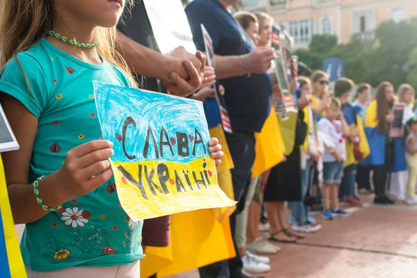 Malaga Andalusie Španělsko Října2022 Zblízka Pohled Prapor Sláva Ukrajině Rukách — Stock fotografie