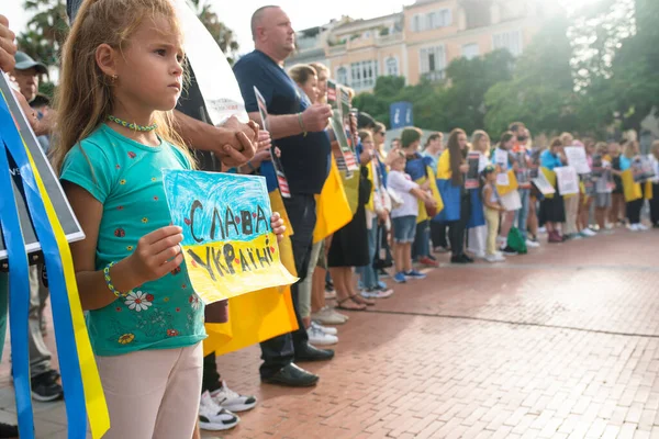 Malaga Endülüs Spanya Ekim 2022 Bir Kız Ukrayna Bayrağı Renginde — Stok fotoğraf