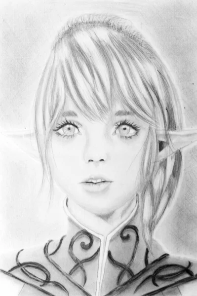 Uzun kulaklı kadınların kalem çizimi mi yoksa beyaz kağıt üzerinde sözde peri ırkı mı?.